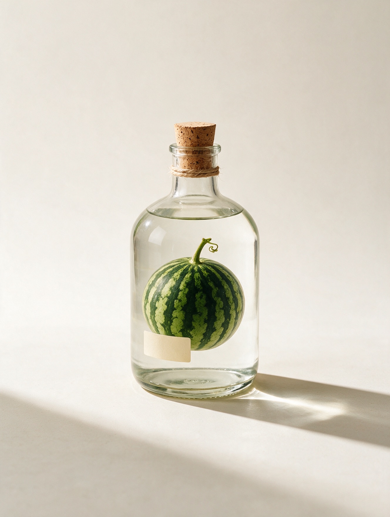 Скляна пляшка з кавуном усередині